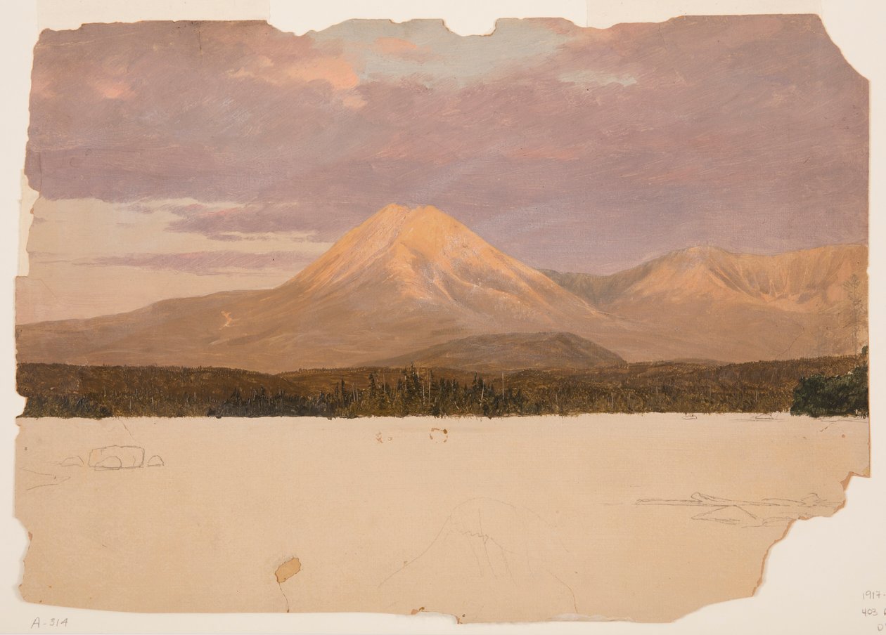 Kresba, Mt. Katahdin z jezera Katahdin, 1878 od Frederic Edwin Church