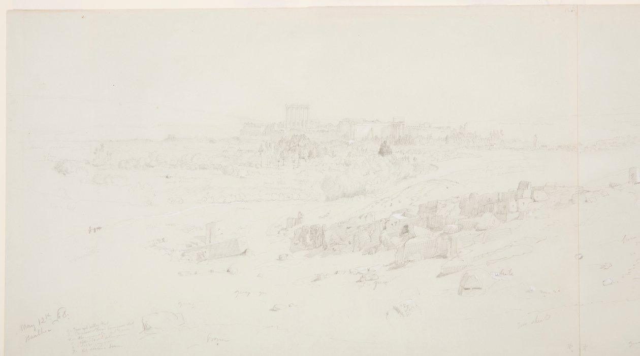 Kresba, Chrámy za ranního světla, Baalbek, 12. května 1868 od Frederic Edwin Church
