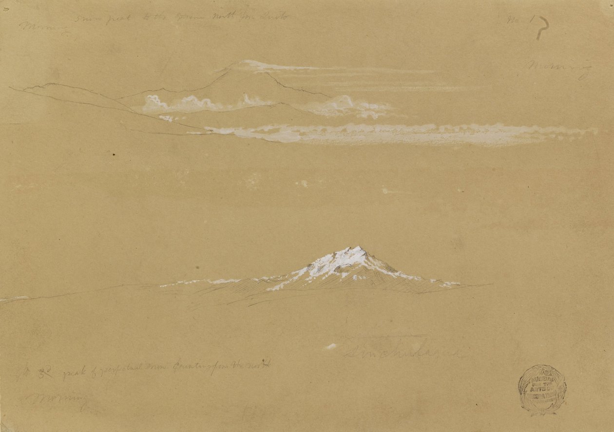 Sincholagua, ráno, od chrámu slunce, quito od Frederic Edwin Church