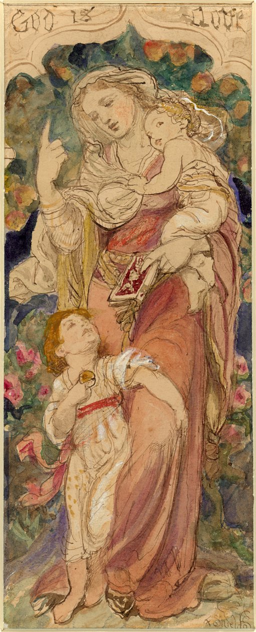 Matka učící „Bůh je láska“ (inkoust (hnědý)) od Frederic James Shields