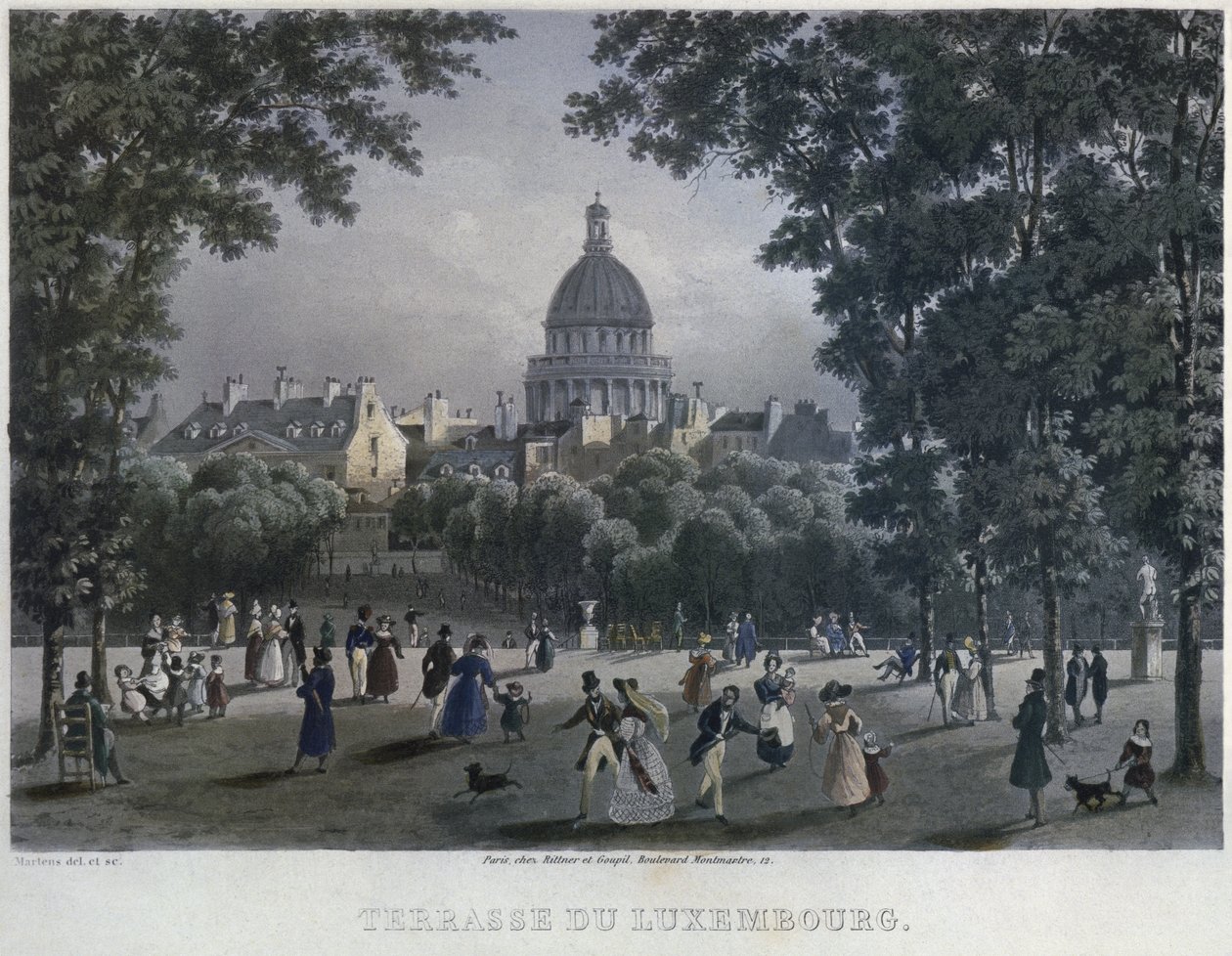 Jardin du Luxembourg, ryl Frederic Martens (1809-75) 1832 (barevná rytina) od Frederic Martens