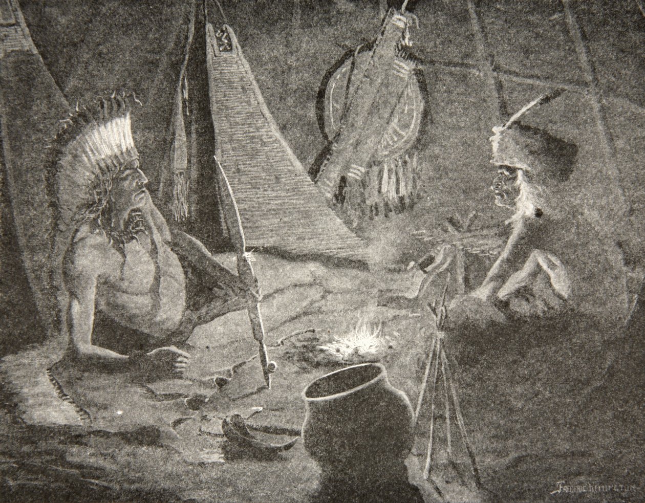 Z váčku vytáhl dýmku míru,... Dal ji svému hostu, cizinci, z The Song of Hiawatha od Henryho Wadswortha Longfellowa (1807-82), hospoda. George G. Harrap und Company Ltd., 1911 od Frederic Remington