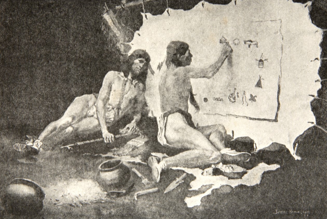 Takové tvary, které namalovali, Na březové kůře a jelení kůži, z The Song of Hiawatha od Henryho Wadswortha Longfellowa (1807-82), hospoda. George G. Harrap und Company Ltd., 1911 od Frederic Remington