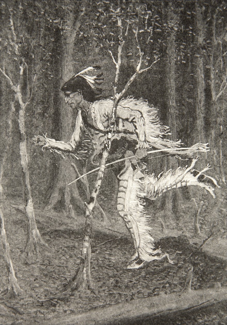 Křovím, brzdou a lesem Proběhl mazaný Pau-Puk-Keewis z Písně Hiawatha od Henryho Wadswortha Longfellowa (1807-82), hospoda. George G. Harrap und Company Ltd., 1911 od Frederic Remington