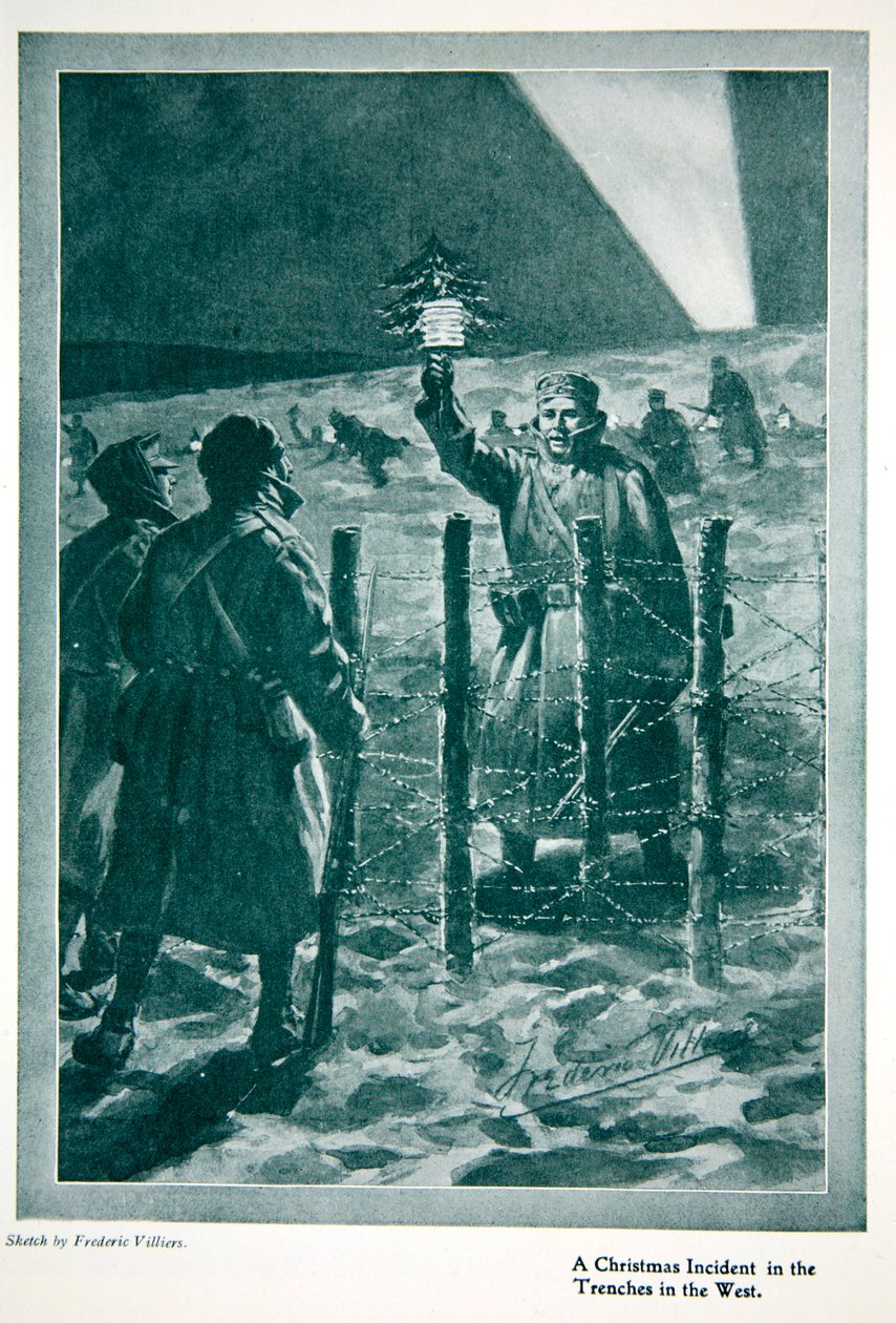 Vánoční příměří v roce 1914, z knihy "Rok 1915: záznam významných úspěchů a událostí", 1915 od Frederic Villiers