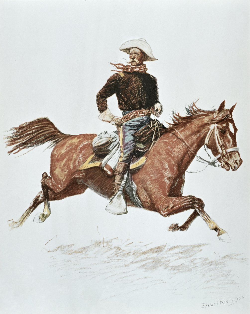 Americký důstojník kavalérie v předvolebním oděvu ze 70. let 19. století (barva lito) od Frederic (after) Remington
