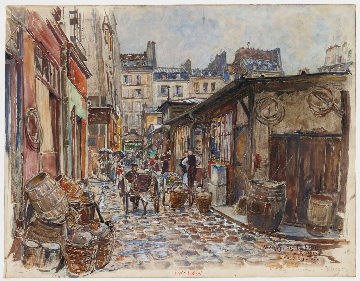 Marché des Enfants Rouges, západní strana, v dešti od Frederic Anatole Houbron