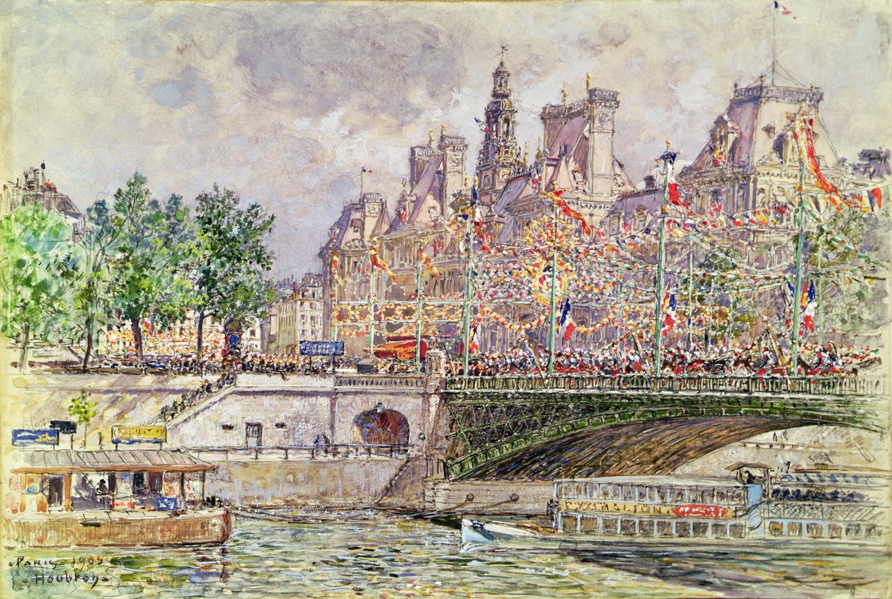 Place de lHotel de Ville, Paříž, 14. července 1905 od Frederic Anatole Houbron