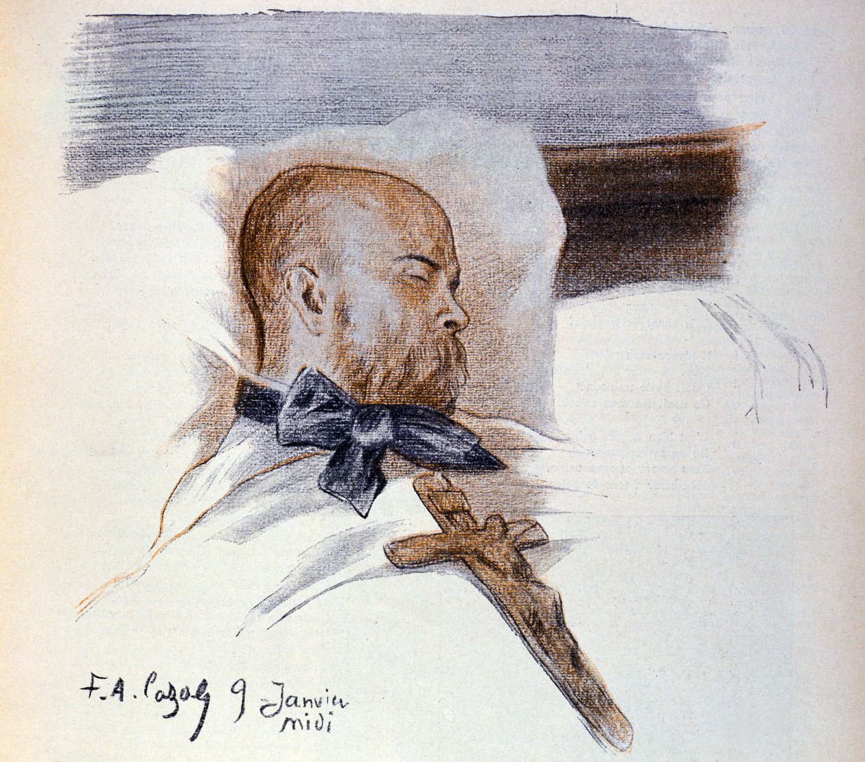 Francouzský básník Paul Verlaine (1844-1896) na smrtelné posteli (kresba) od Frederic Auguste Cazals