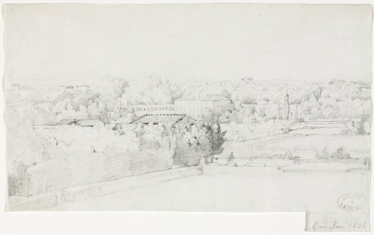 Pohled na Villa Borghese a její Orangerie z Villa Medici od Frederic Bourgeois de Mercey
