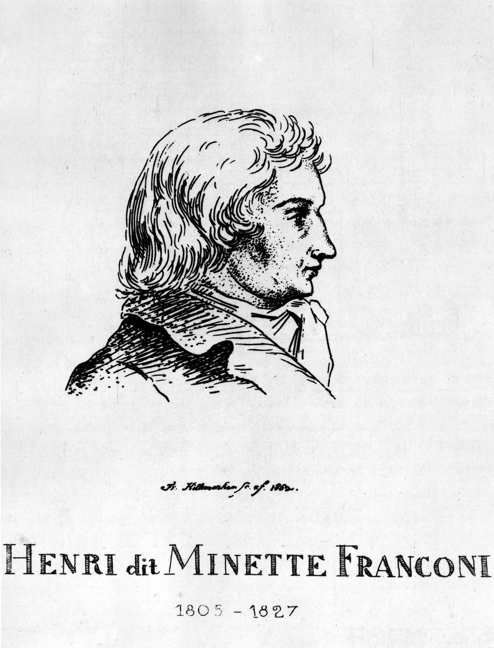Cirkus: Eau forte od Frédérica Hillemachera, portrét Henriho Franconiho, dit Minette Franconi (1805-1827) - v „Cirkusu Franconi“. od Frederic Desire Hillemacher
