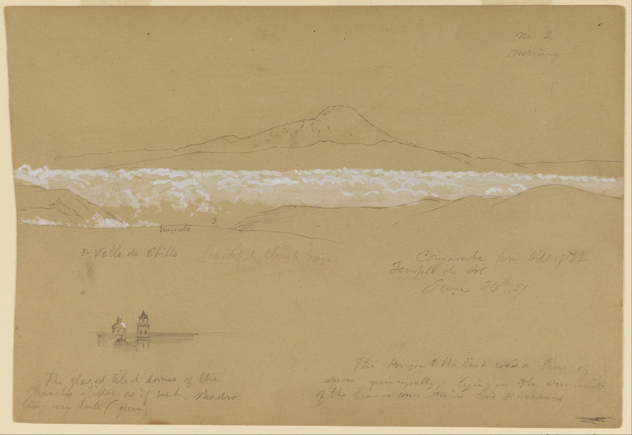 Cayambé, ráno, z Chrámu slunce, Quito od Frederic Edwin Church