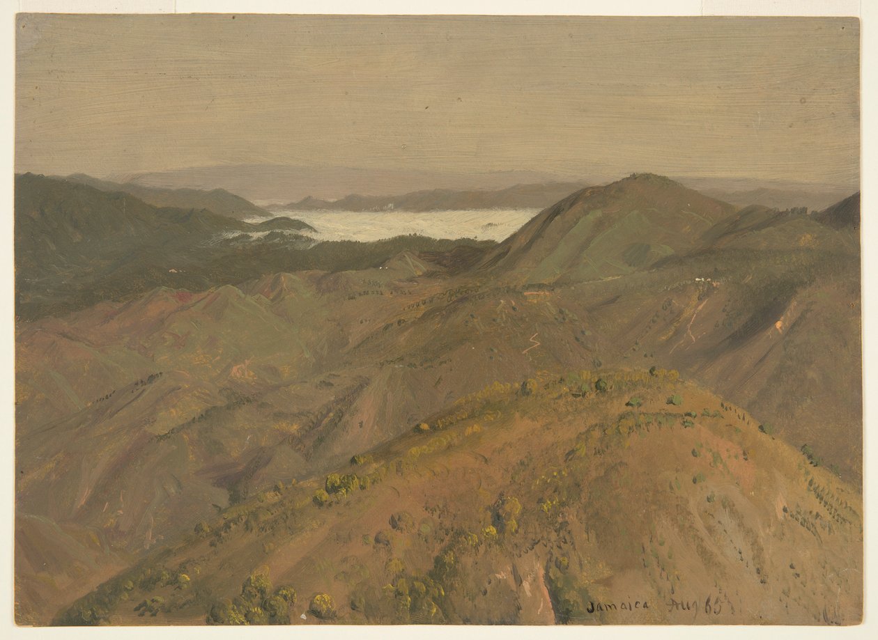 Vzdálený výhled přes vrcholky kopců, Jamajku, Západní Indii od Frederic Edwin Church
