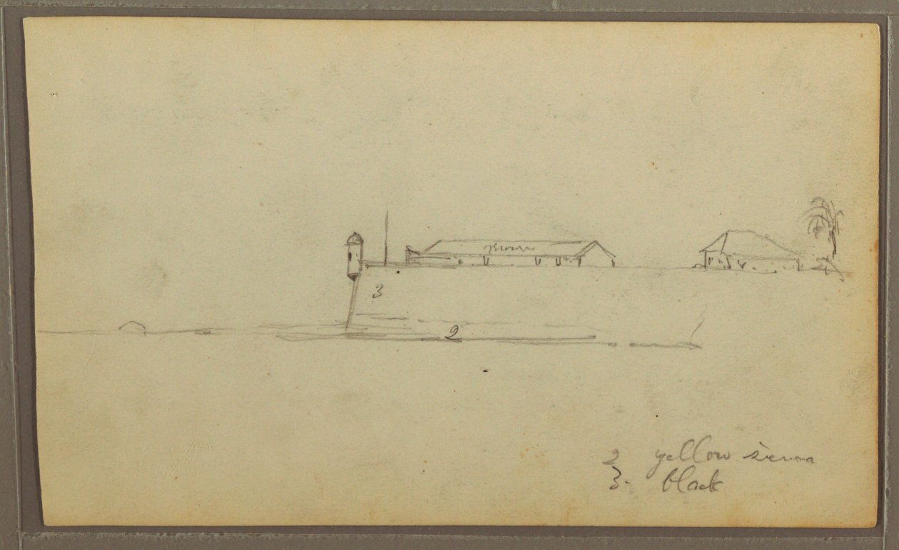 Kresba, Pevnost; Verso: Botanické skici, Dům, 1857 od Frederic Edwin Church