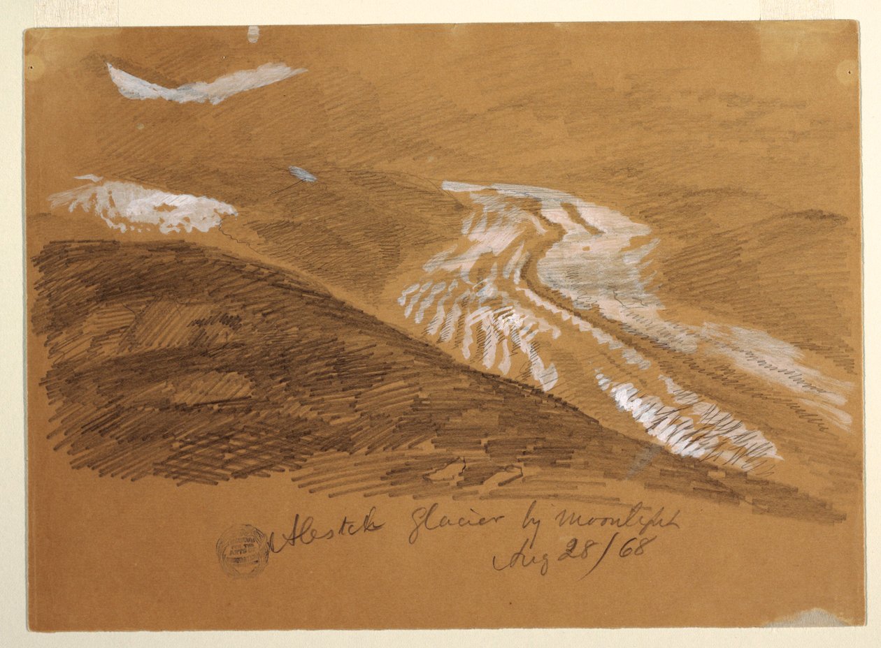 Kresba, Aletschský ledovec za svitu měsíce, Bernské Alpy, Švýcarsko, 28. srpna 1868 od Frederic Edwin Church