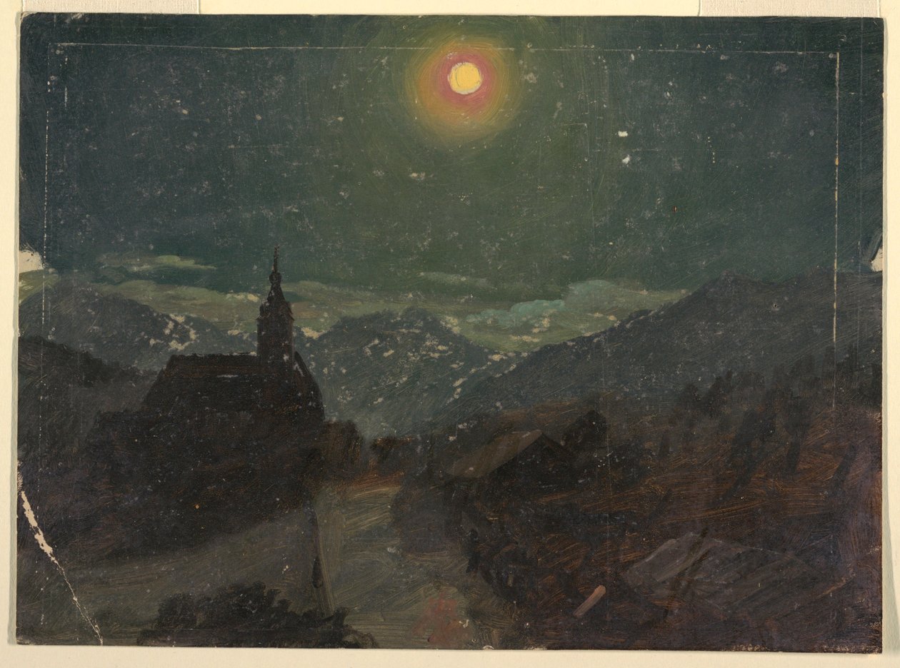 Kresba, Alpská krajina v noci, 1868 od Frederic Edwin Church