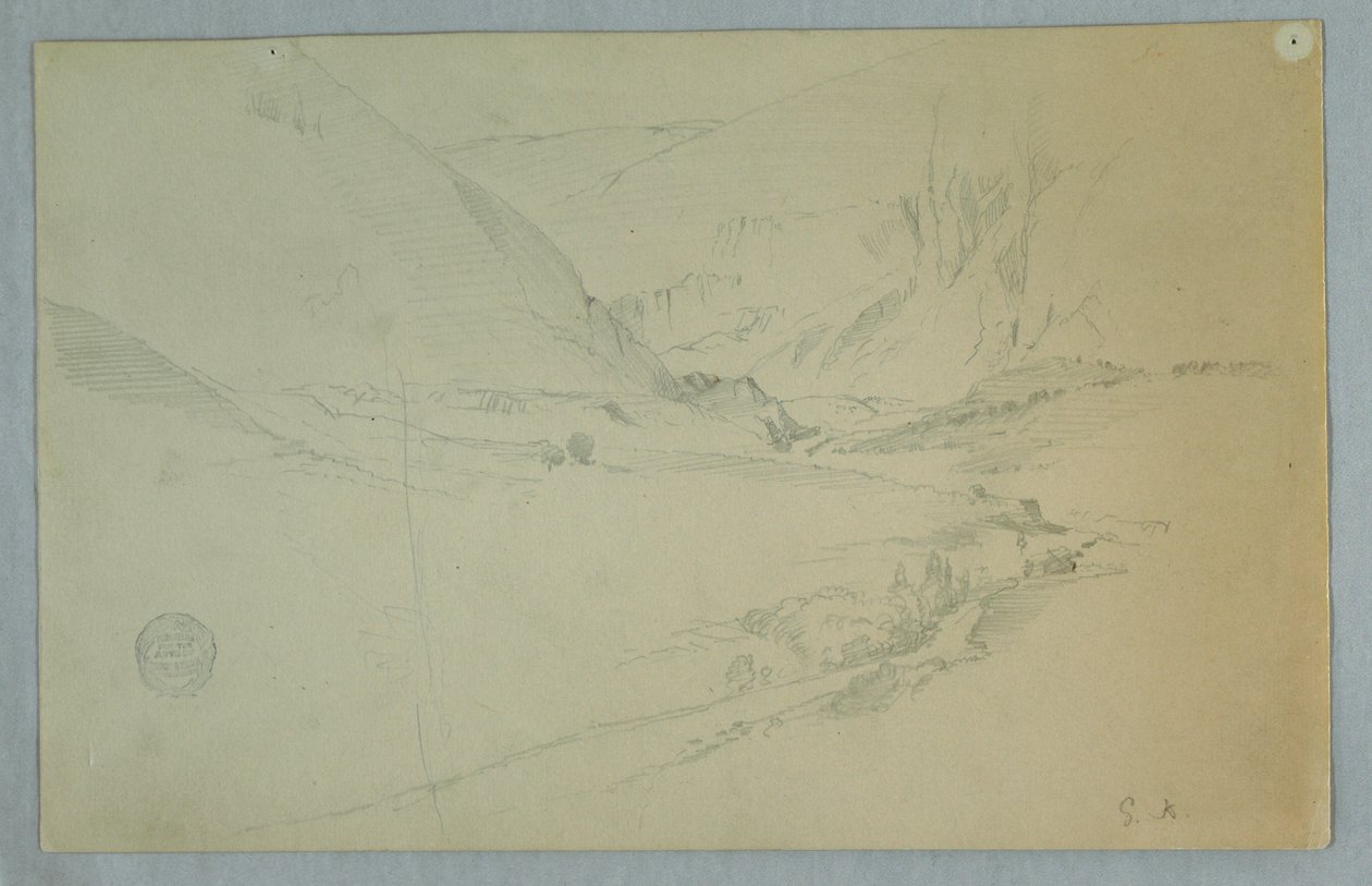 Kresba, Andské horské údolí s klikatým potokem, Kolumbie nebo Ekvádor, 1857 od Frederic Edwin Church
