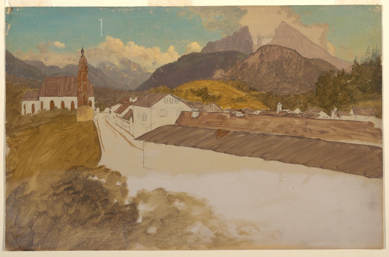 Kresba, Berchtesgaden, Bavorsko, celkový pohled, červen 1868 od Frederic Edwin Church