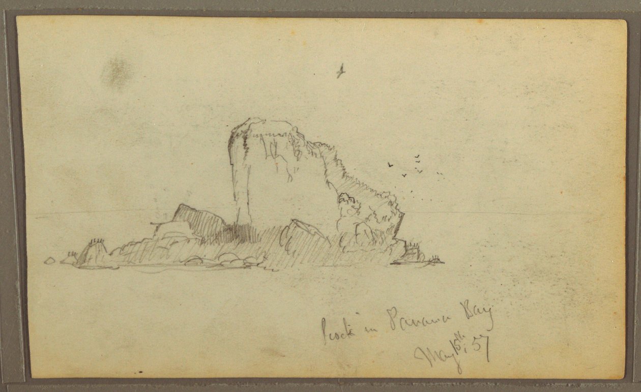 Kresba, Bireds, "Skála v Panamském zálivu"; Verso: "Těžké révy", 15. května 1857 od Frederic Edwin Church