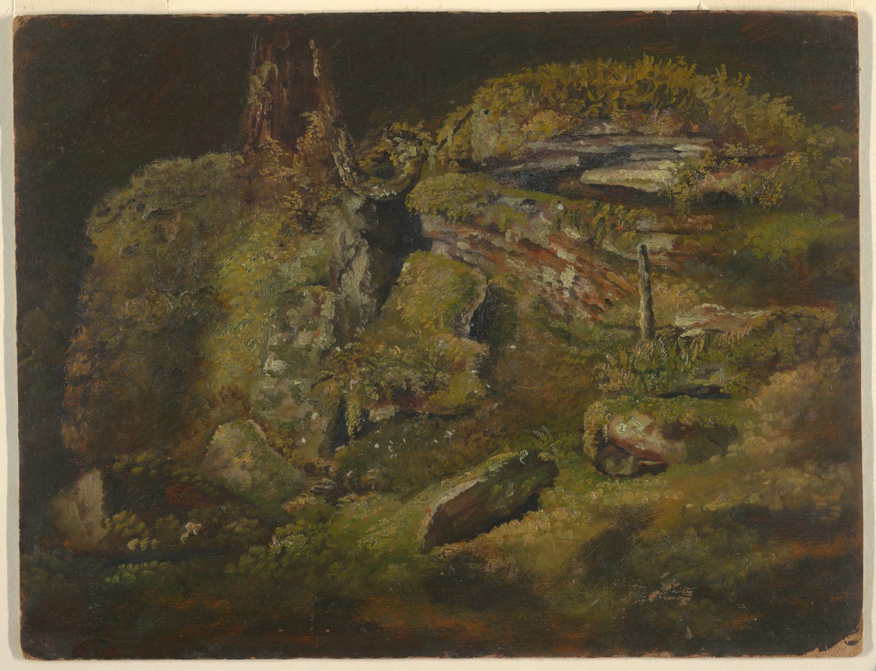 Kresba, Balvan v lese, asi 1845 od Frederic Edwin Church