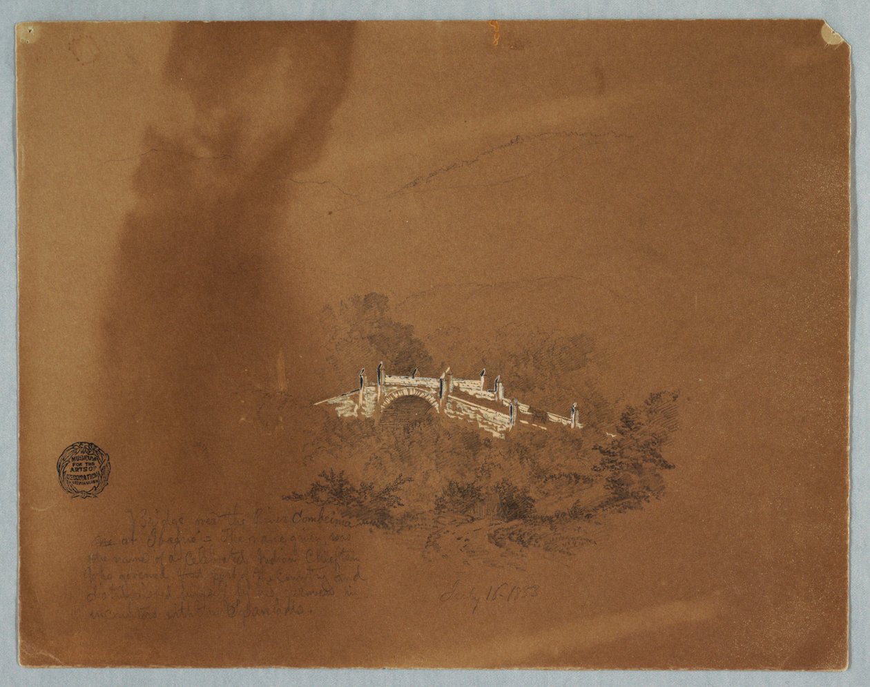 Kresba, most přes řeku Combeima v Ibaque, Kolumbie, 16. července 1853 od Frederic Edwin Church