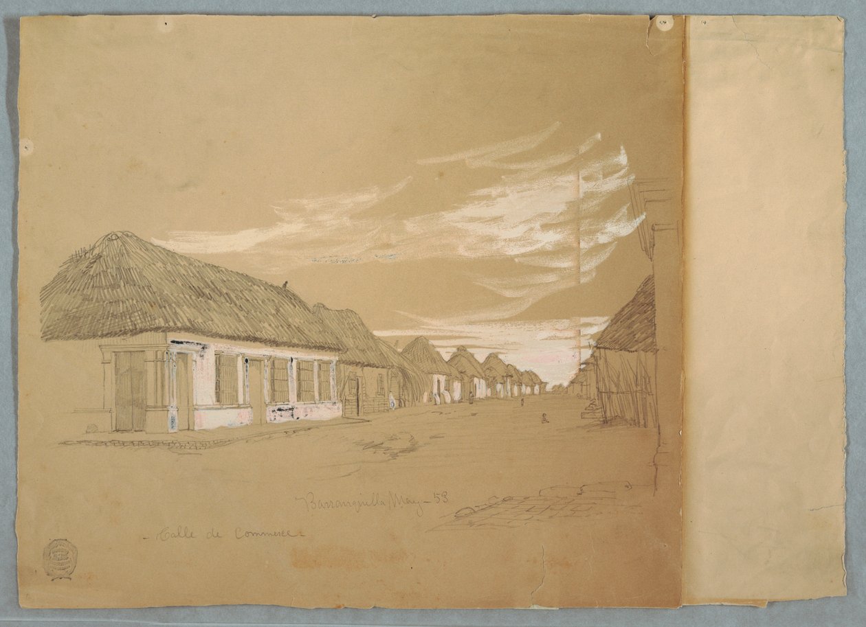 Kresba, Calle de Commerce, Barranquilla, Kolumbie, květen 1853 od Frederic Edwin Church
