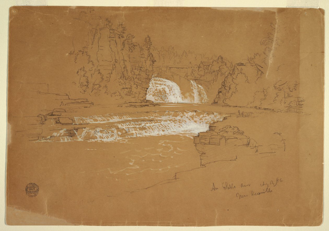 Kresba, Kaskády řeky Ausable, poblíž Keesevill, New York, 13. srpna 1856 od Frederic Edwin Church