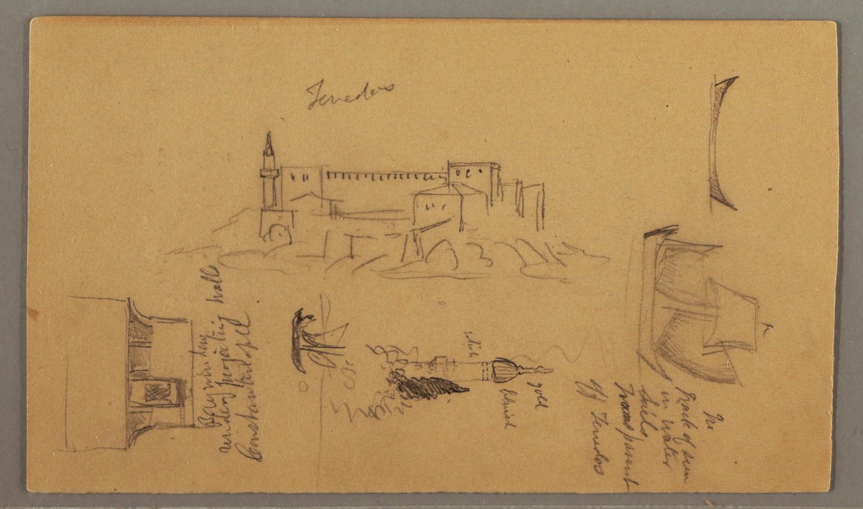 Kresba, hrad, minaret, plachetnice, dům, květen 1868 od Frederic Edwin Church