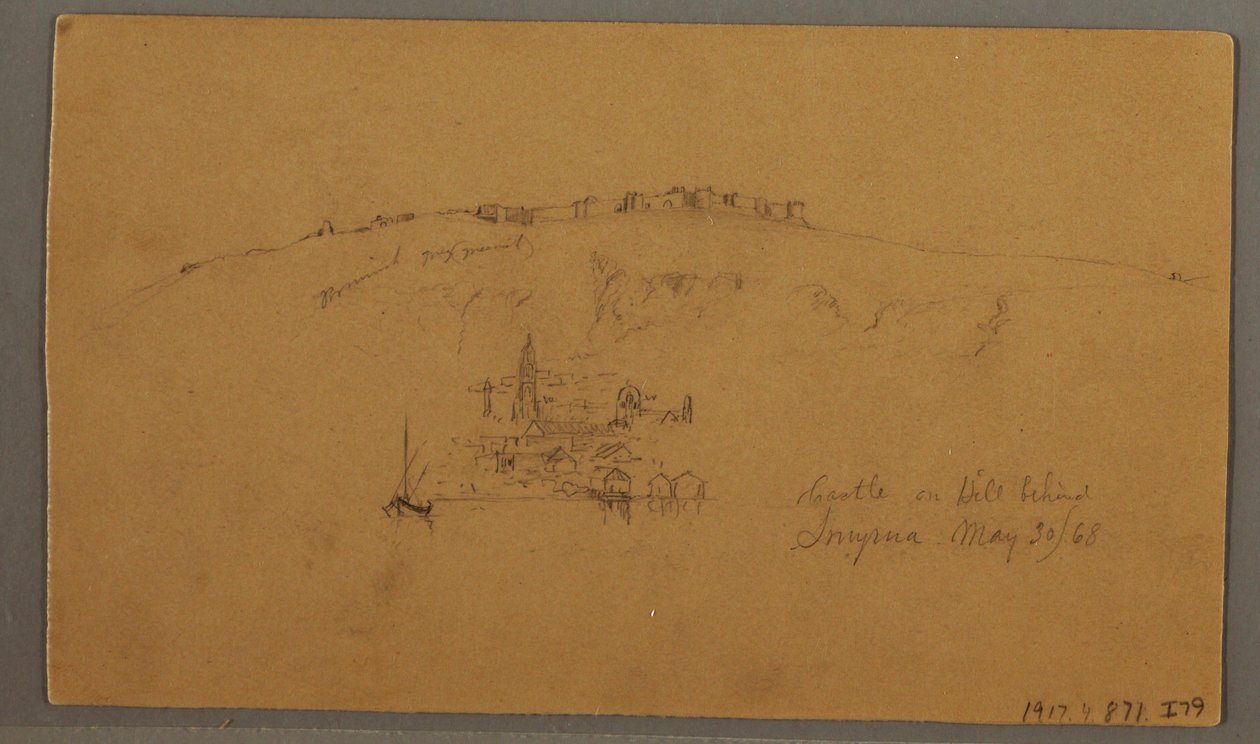 Kresba, hrad, minaret, plachetnice, dům, květen 1868 od Frederic Edwin Church
