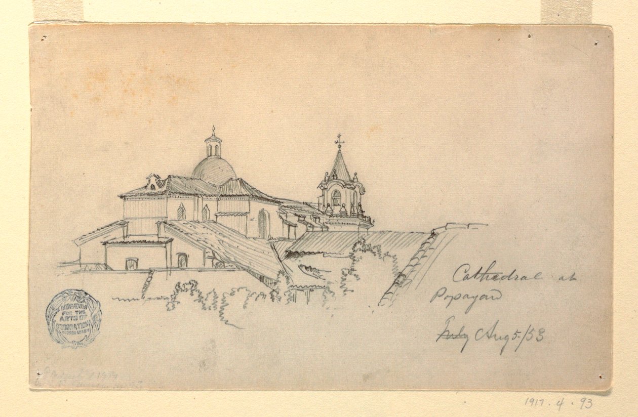 Kresba, katedrála v Popayanu, Kolumbie, 5. srpna 1853 od Frederic Edwin Church