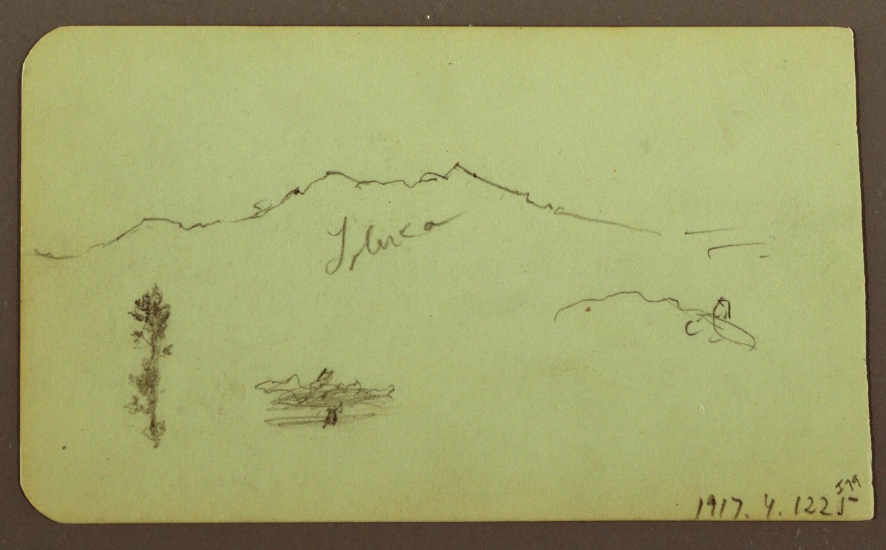 Kresba, kostel; Verso: Horská krajina, "Taluca", 1883 od Frederic Edwin Church