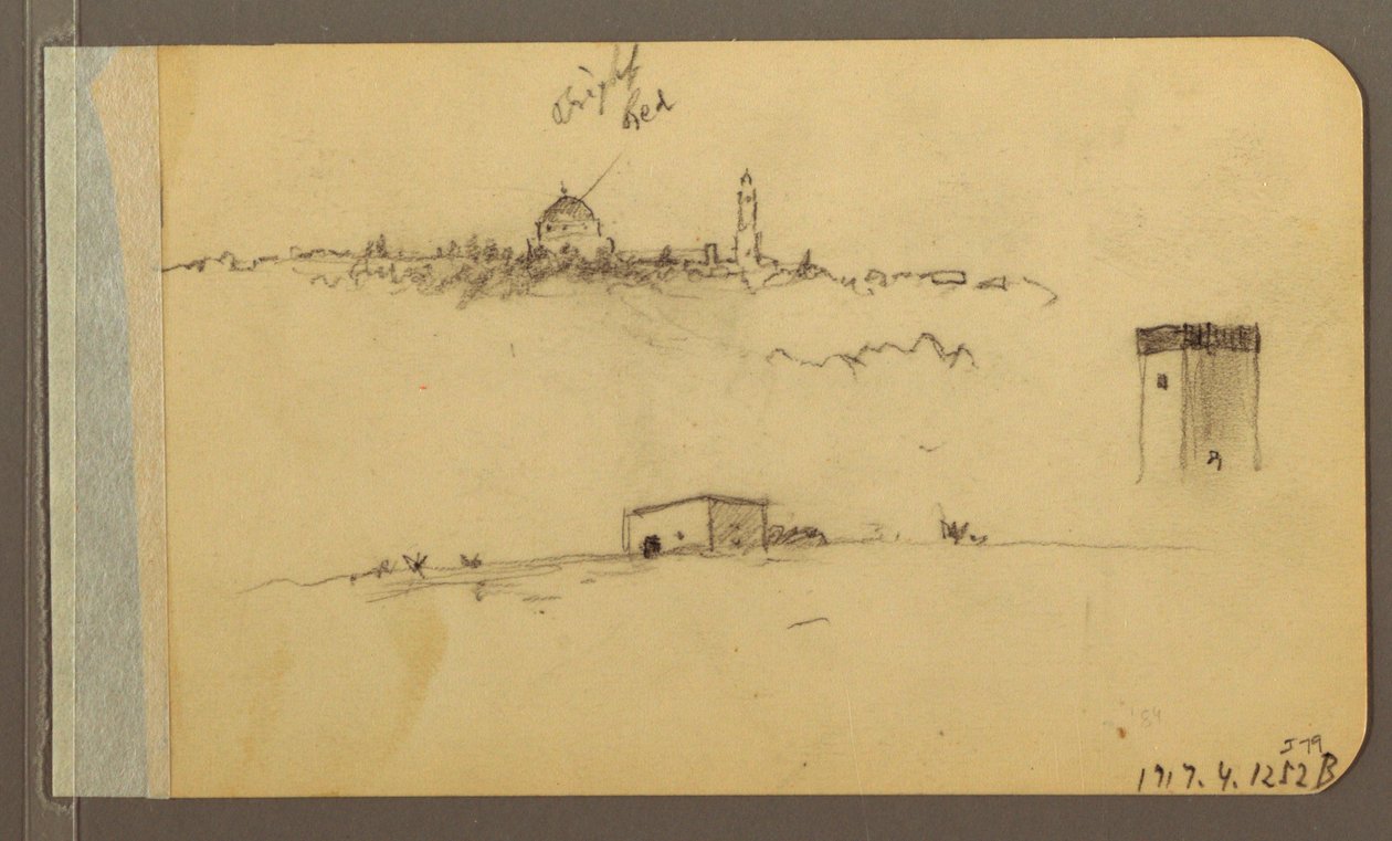 Kresba, kostel, věž, dům; Verso: horské pásmo, 1889 od Frederic Edwin Church