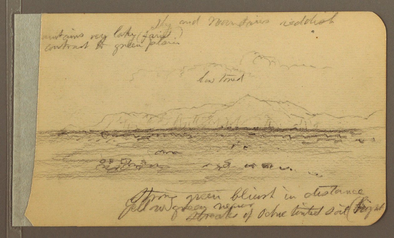 Kresba, kostel, věž, dům; Verso: horské pásmo, 1889 od Frederic Edwin Church
