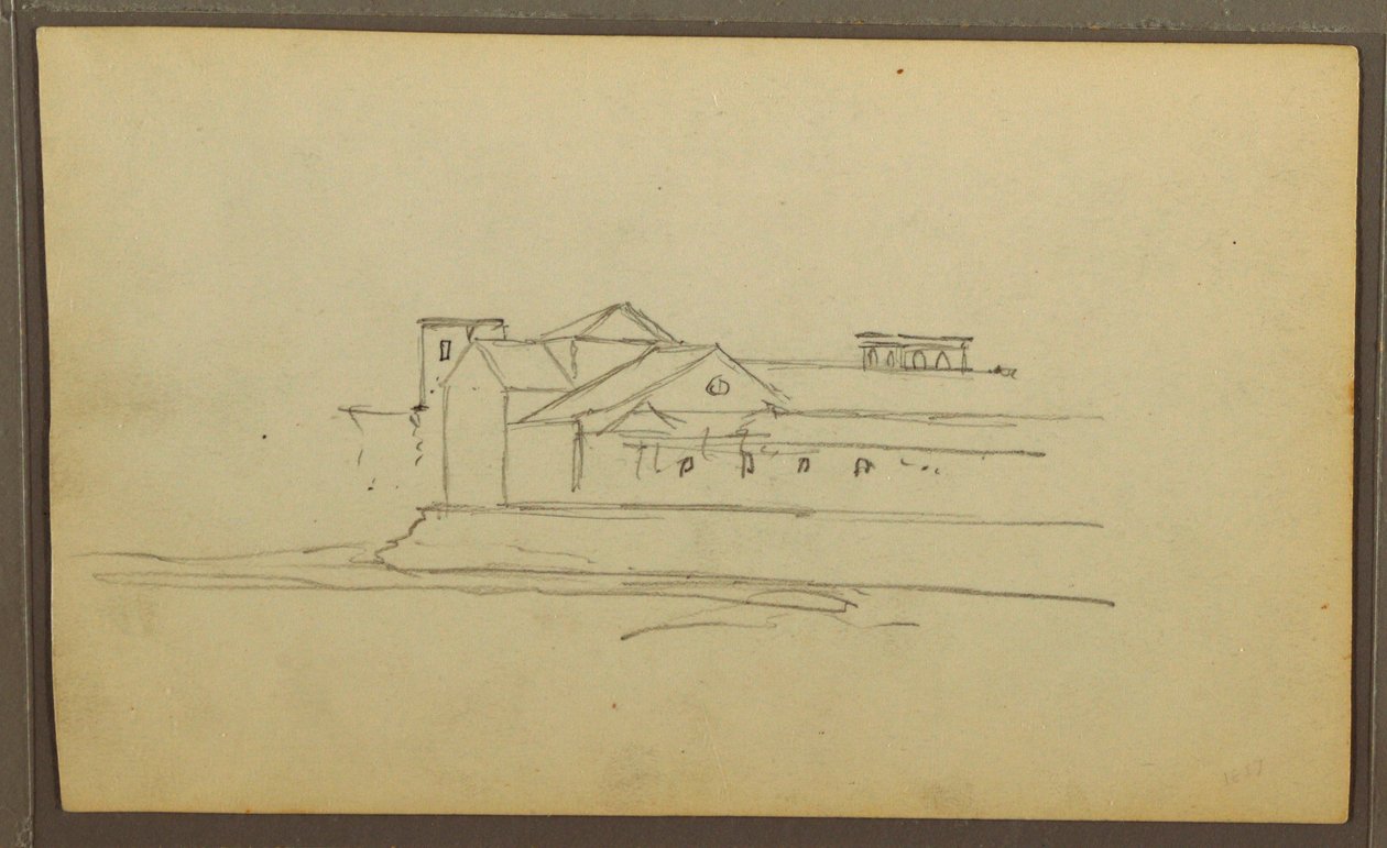 Kresba, kostel, věže; Verso: Postavy v kánoi, botanické skici, 1857 od Frederic Edwin Church