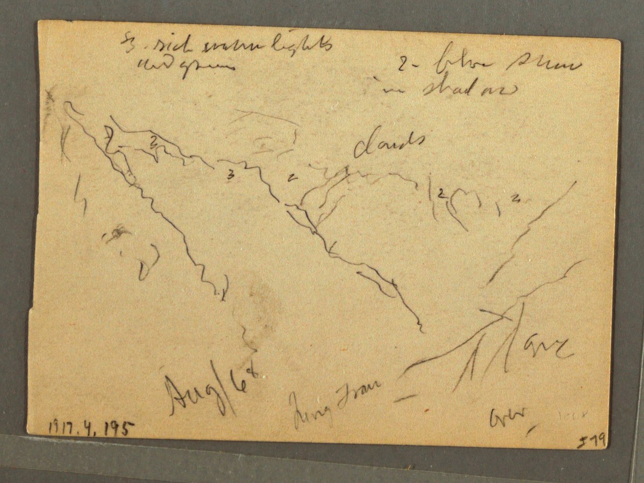 Kresba, Oblačná Jungfrau, Interlaken, Švýcarsko, srpen 1868 od Frederic Edwin Church