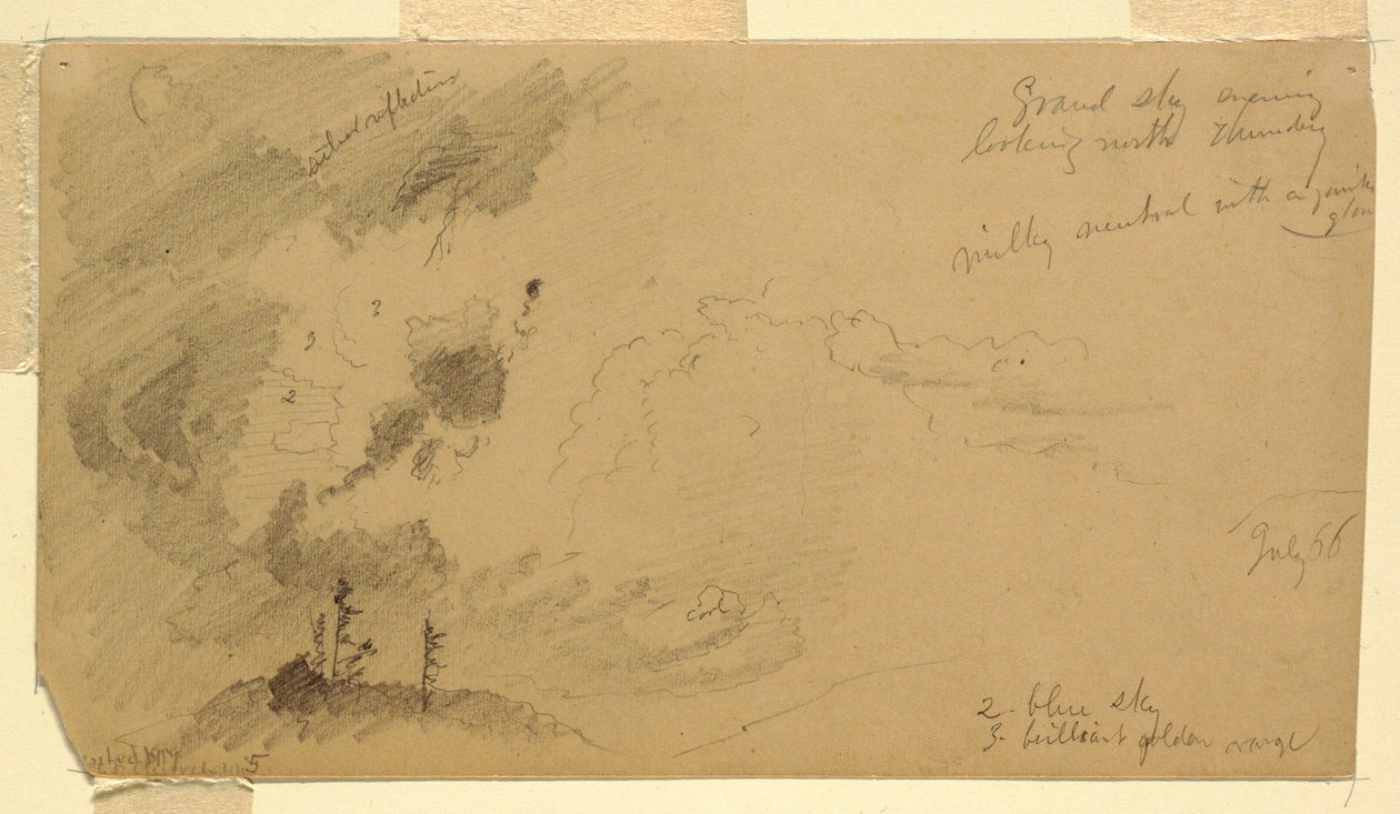 Kresba, Zamračená večerní obloha nad pohořím, červenec 1866 od Frederic Edwin Church