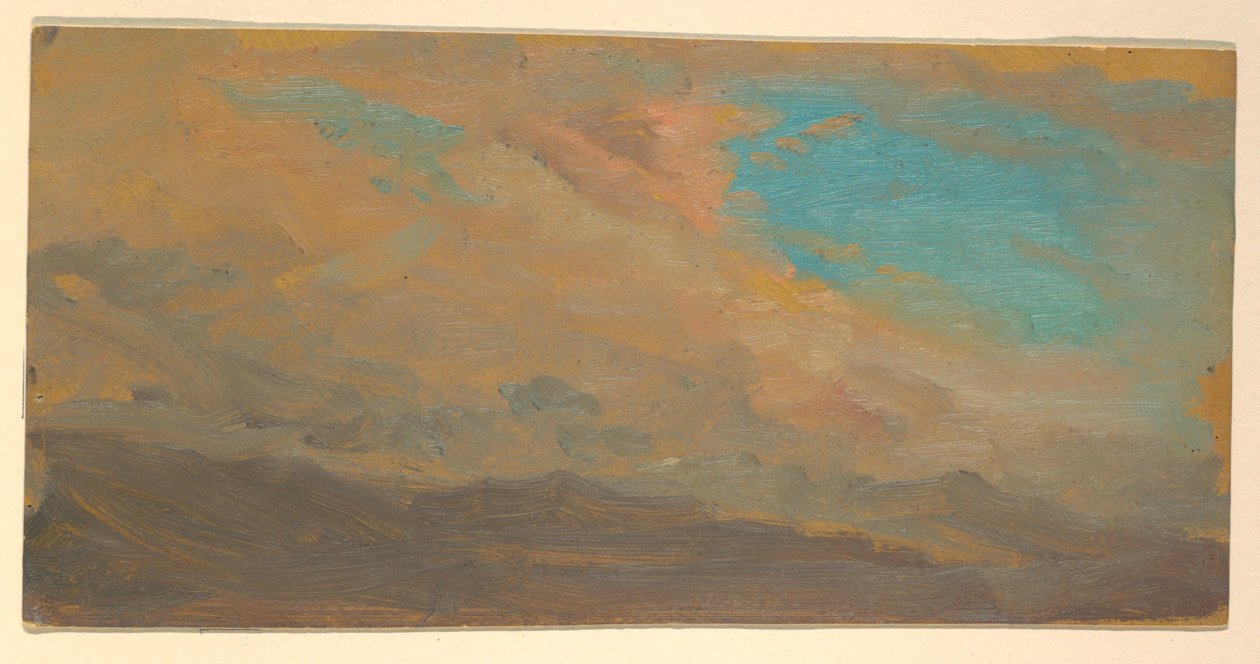 Kresba, Oblačná obloha nad horami; Verso: Vyvýšenina památníku, červenec 1865 od Frederic Edwin Church