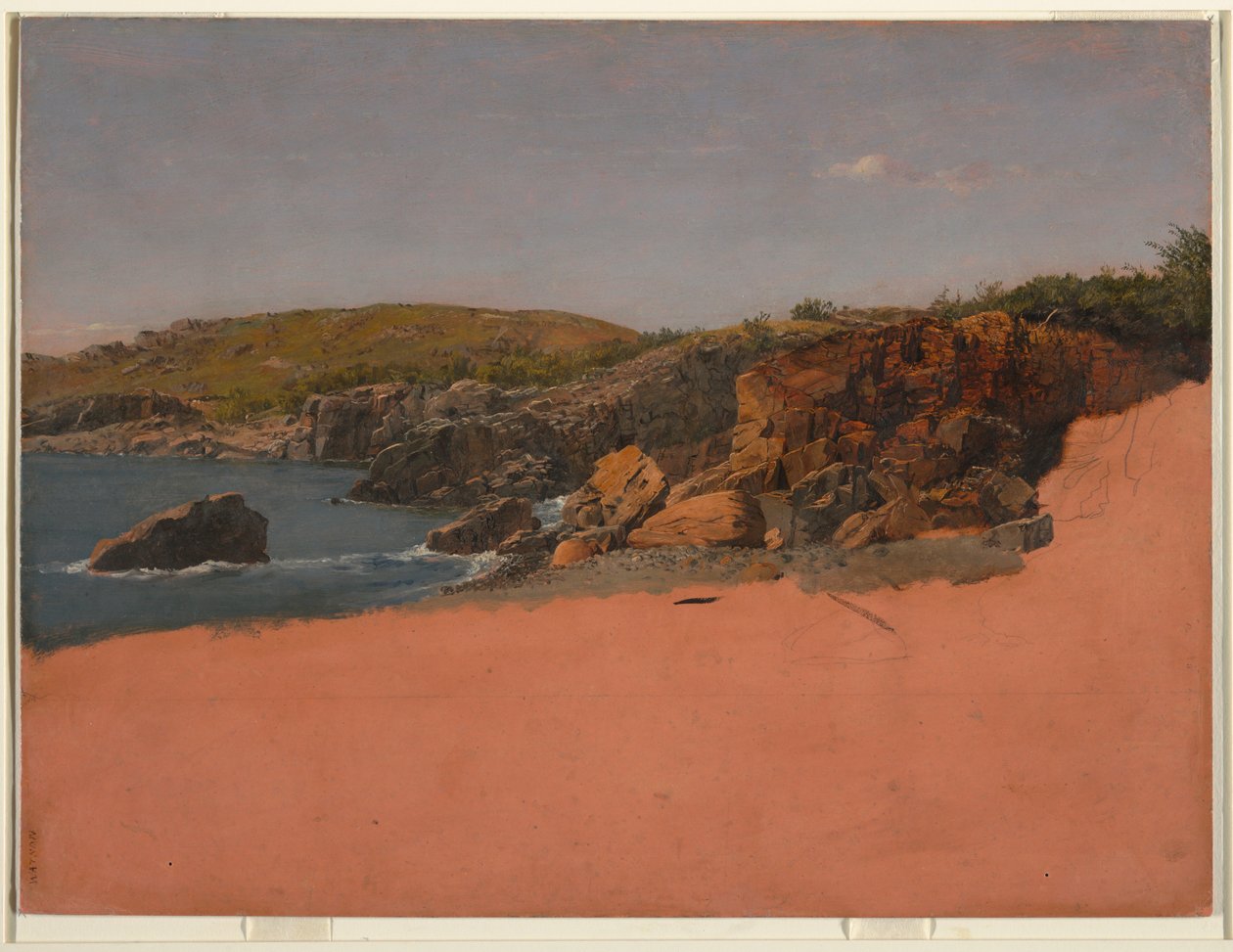 Kresba, Pobřeží na ostrově Mount Desert Island (písečná pláž), asi 1850 od Frederic Edwin Church