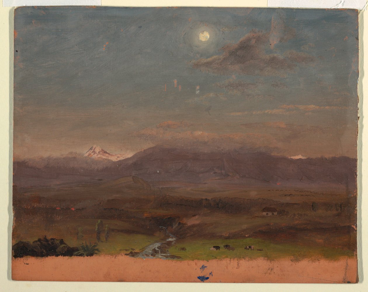 Kresba, Kolumbie nebo Ekvádor, hory, měsíční svit, 1853 nebo 1857 od Frederic Edwin Church