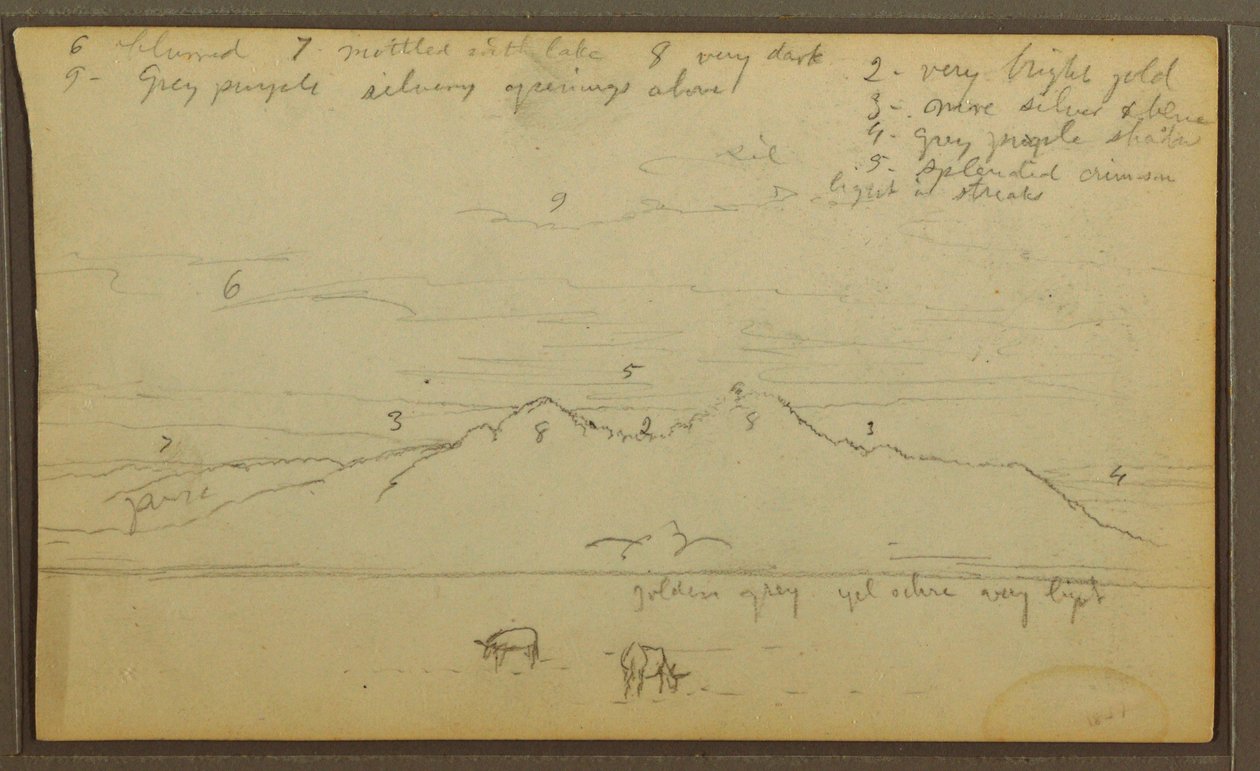 Kresba, Krávy v krajině; Verso: Bambus, 1857 od Frederic Edwin Church