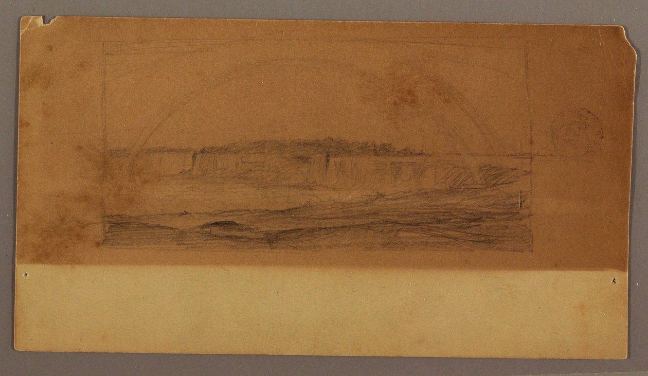 Kresba, Dvojitá duha nad vodopády, řeka Niagara, pravděpodobně 1858 od Frederic Edwin Church