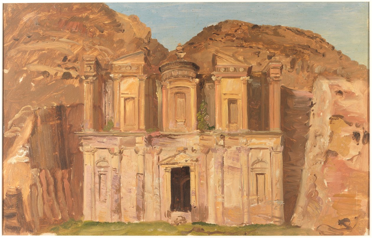 Kresba, chrám Ed Deir Rock, Petra, konec února 1868 od Frederic Edwin Church