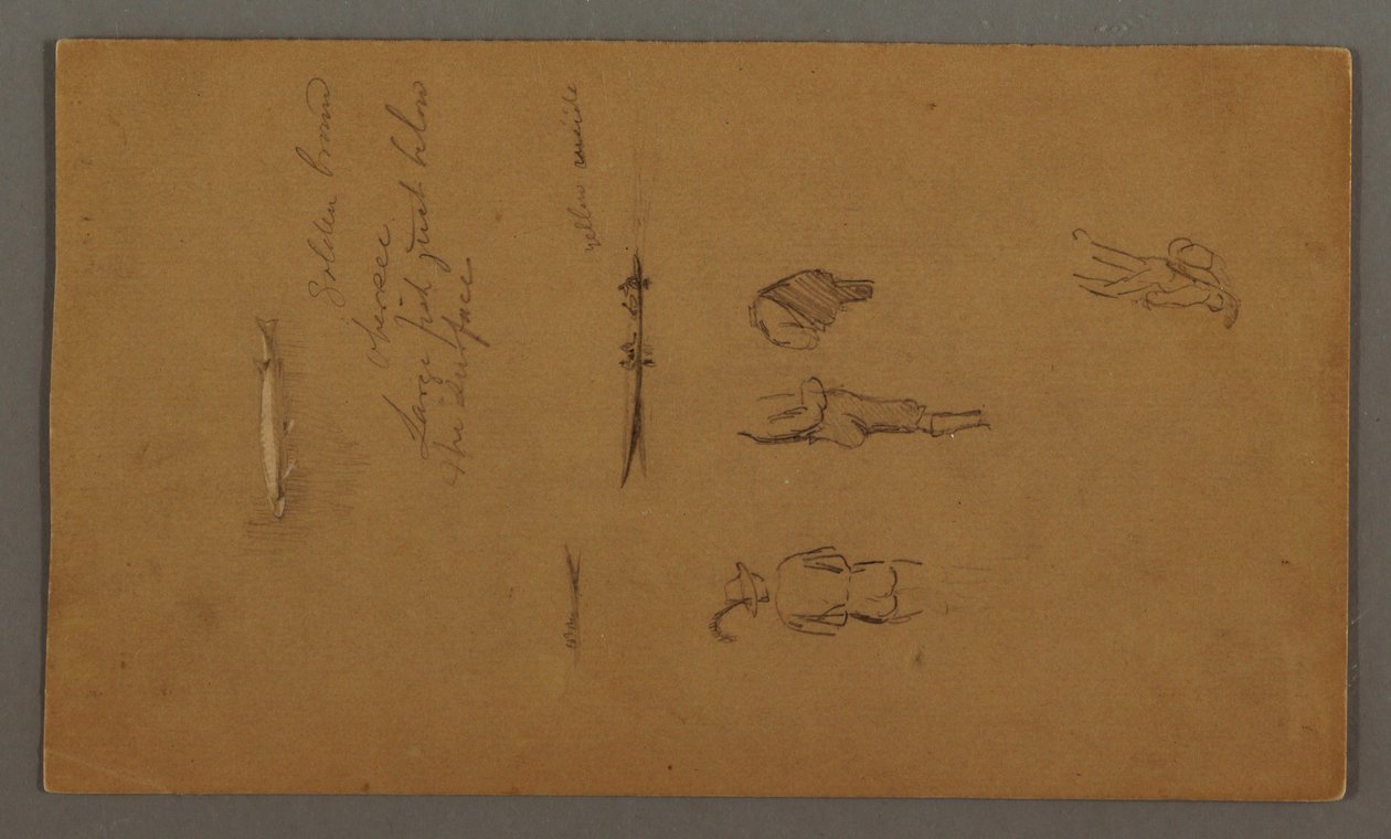 Kresba, figurální studie, postava ve člunu, ryba, pravděpodobně 1868 od Frederic Edwin Church