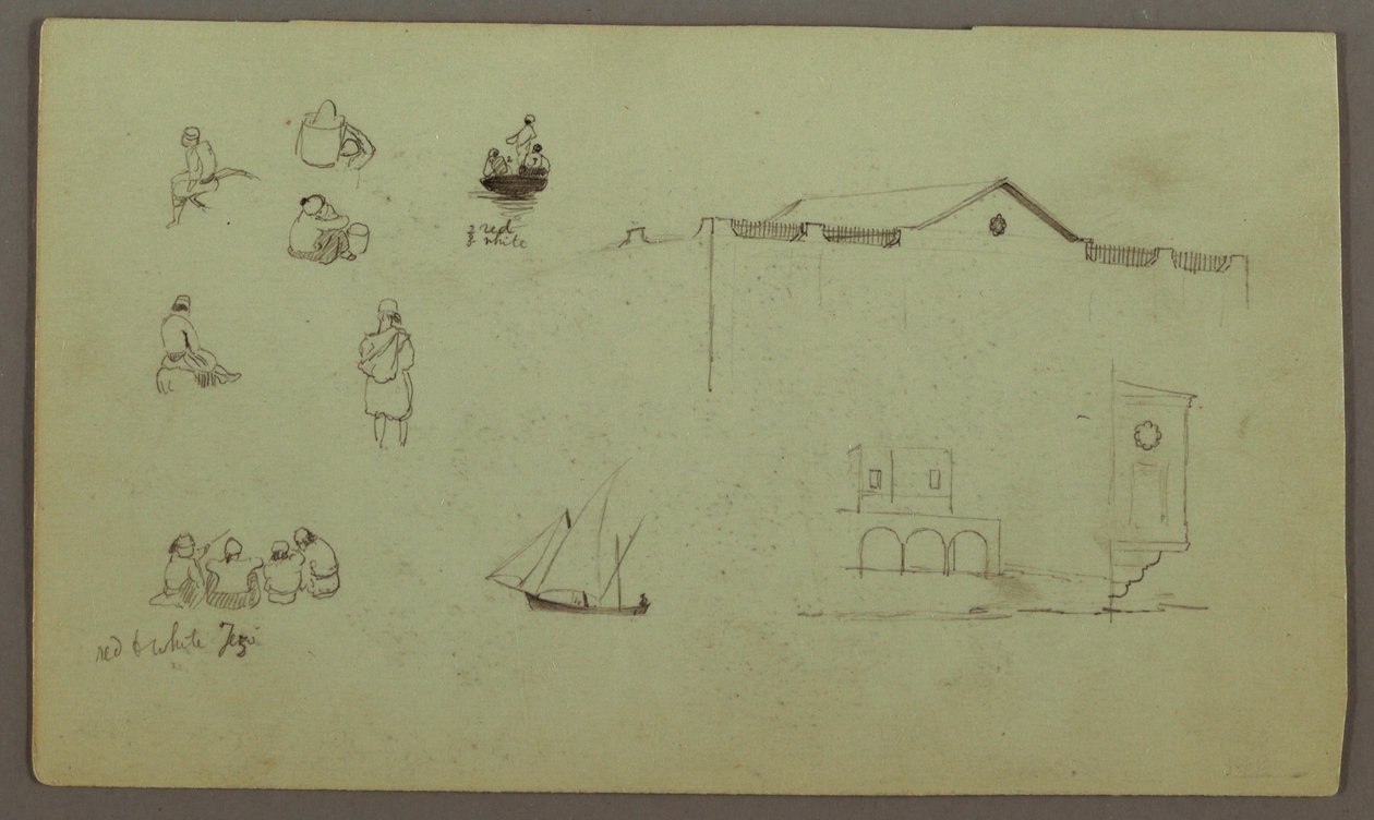 Kresba, figurální studie, plachetnice, architektonické studie, pravděpodobně 1868 od Frederic Edwin Church