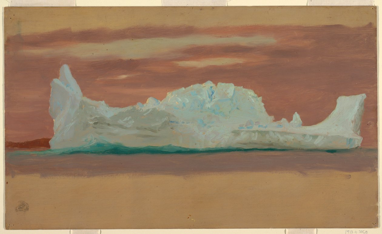 Kresba, Plovoucí ledovce pod oblačnou oblohou, Newfoundland, červenec 1859 od Frederic Edwin Church