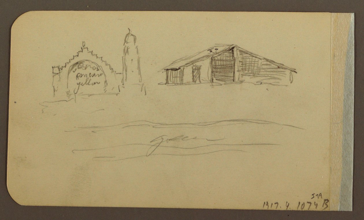 Kresba, zahrada, dům, Cuautla; Verso: kostel, stodola, Cuautla, únor 1885 od Frederic Edwin Church