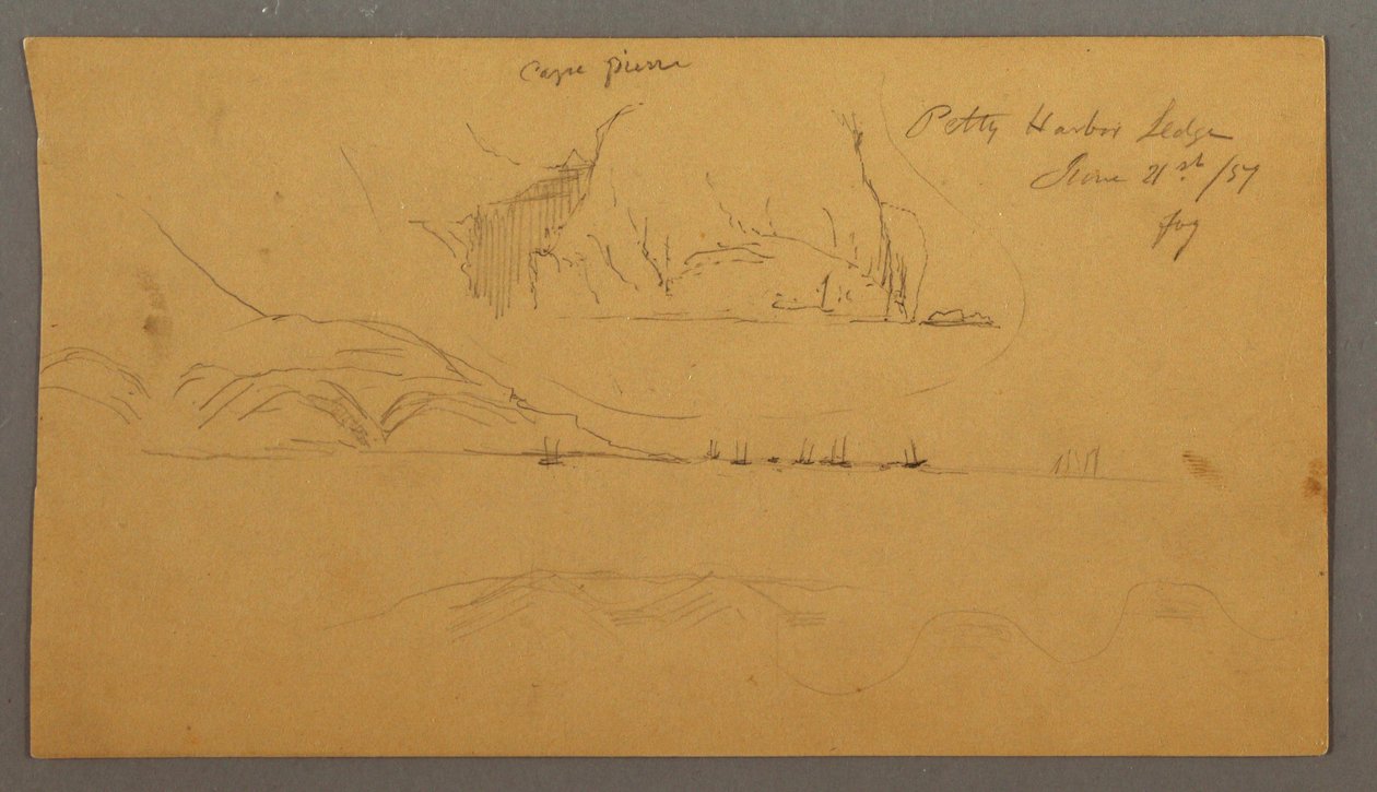 Kresba, přístav, plachetnice, hory, 21. června 1859 od Frederic Edwin Church