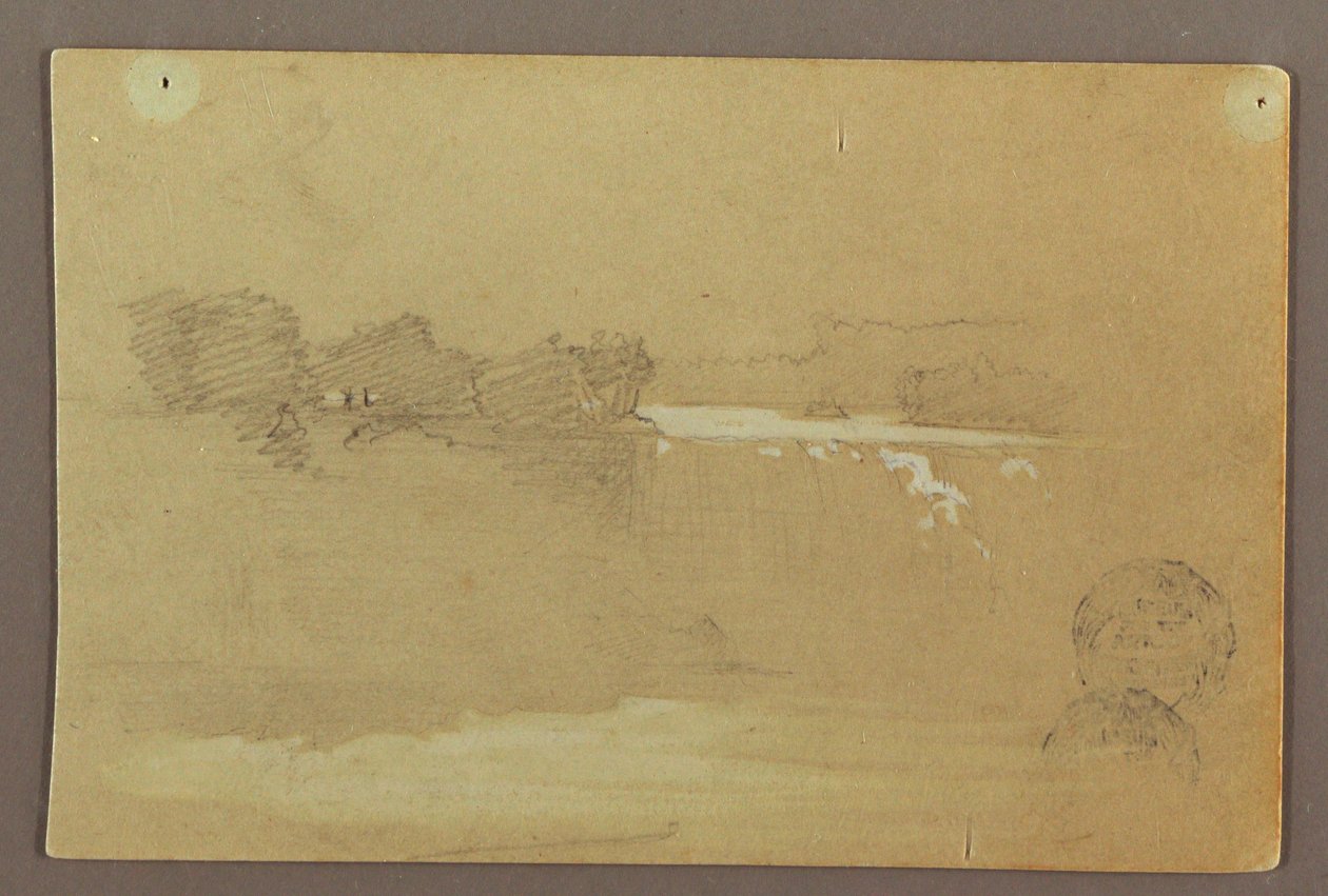 Kresba, Hennequin Point a Americké vodopády, řeka Niagara, pravděpodobně 1856 od Frederic Edwin Church