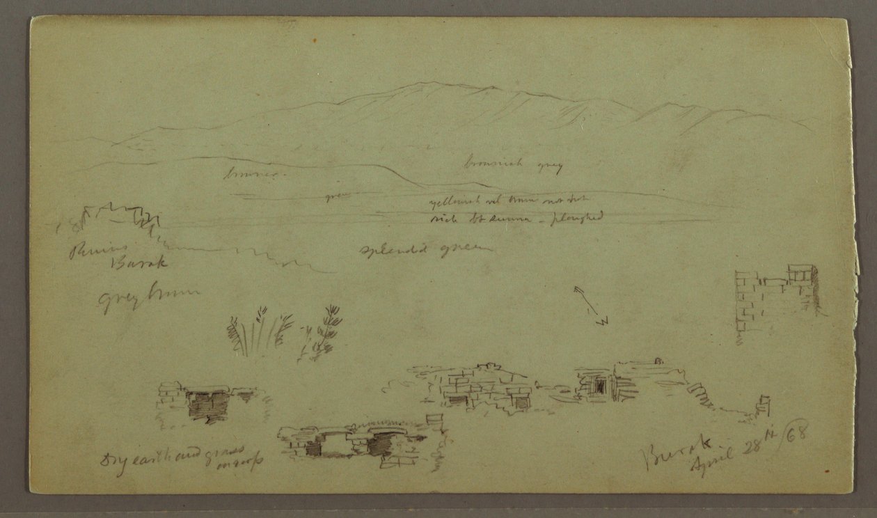 Kresba, Hill Range Across Plain, Ruiny, 28. dubna 1868 od Frederic Edwin Church