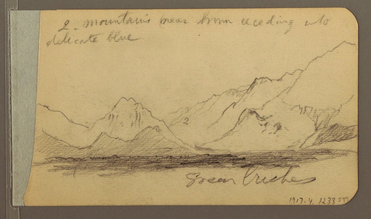 Kresba, Kopce a pohoří; Verso: Cesta v lese, 1889 od Frederic Edwin Church